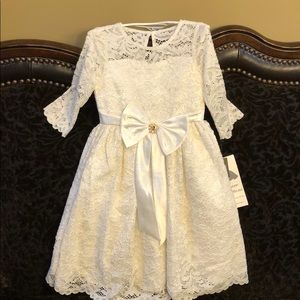 Rare Editions Glitter Lace Dress With Satin Dress